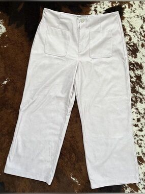 Bagatelle Collection Faux Leather Wide Leg Cropped Pants in Lilac | Size: L